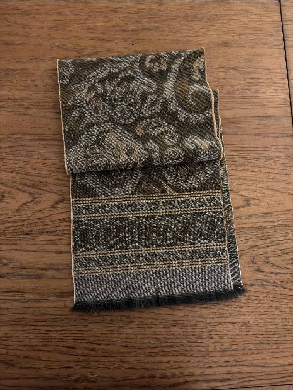 Paisley Woven Oblong Scarf in Olive and Gray